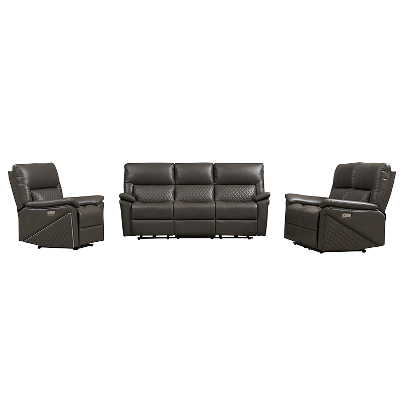 Set de canapele electrice rabatabile din piele din 3 piese