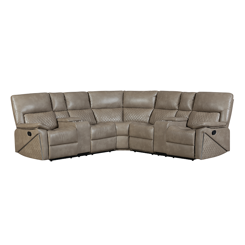 Coltar sectional rabatabil manual din 5 piese cu suporturi pentru pahare in maro