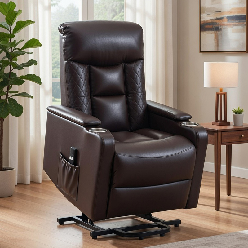 Scaun home theater din piele respirabilă Scaun reclinabil Powerlift cu suporturi pentru pahare pentru vârstnici