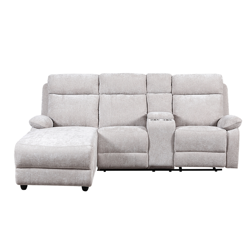 Canapea sectionala din chenille cu pouf