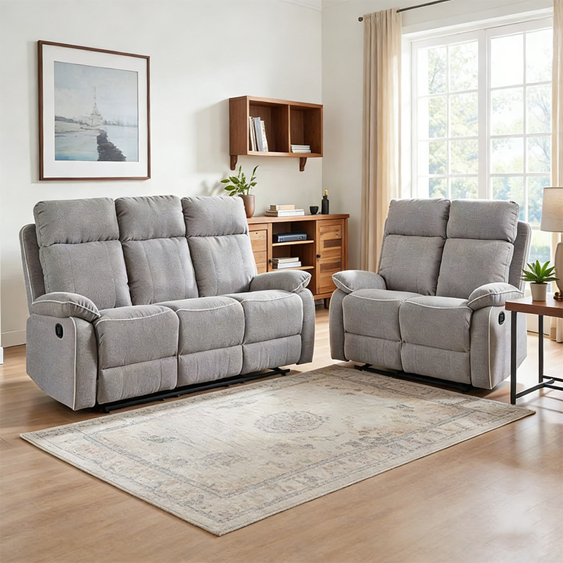 Set de canapele înclinabile manual din 2 piese din material textil