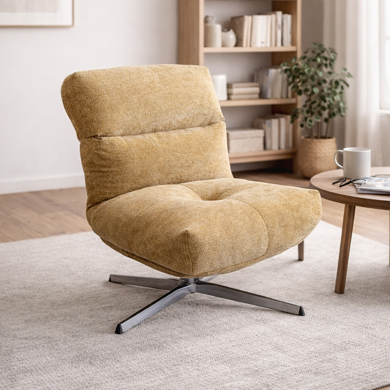 Scaun de Sufragerie Rotativ Modern din Tesatura, Cadru metalic de lux Canapea de un singur scaun Mobilier de living